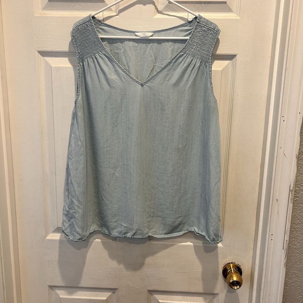 Time‎ and Tru Women's Woven Sleeveless Tank Top Lyocell Light Wash XL  Beachy